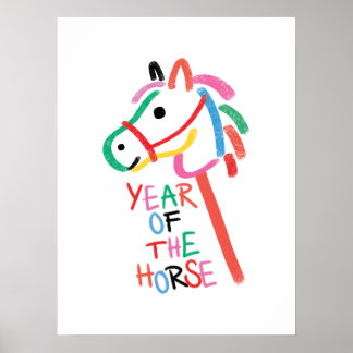 Poster Vibrante Année du Cheval - Art de Nurserie Dessiné