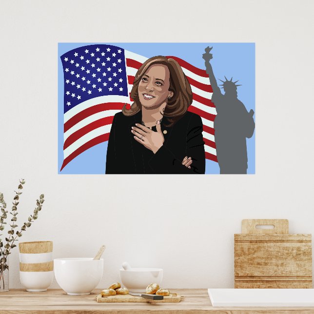 Poster Vice Pres Kamala Harris Drapeau Statue de la Liber (Cuisine)