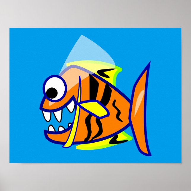 POSTER VICIOUS CARTOON FUNNY PIRANHA FISH SEA LOGO GRAPHI (Devant)