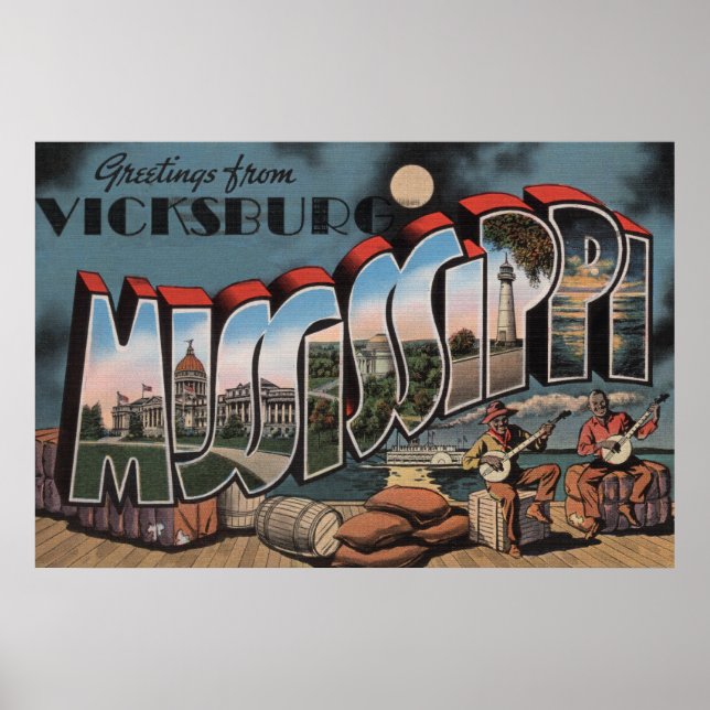 Poster Vicksburg, Mississippi - Scènes de grandes lettres (Devant)