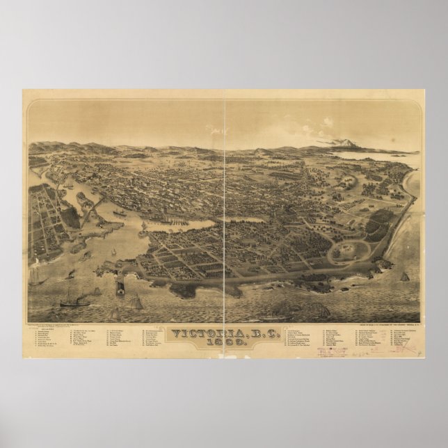 Poster Victoria Colombie-Britannique 1889 Antique Panoram (Devant)