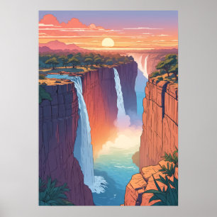 Poster Victoria Falls Coucher de Soleil Voyage Art