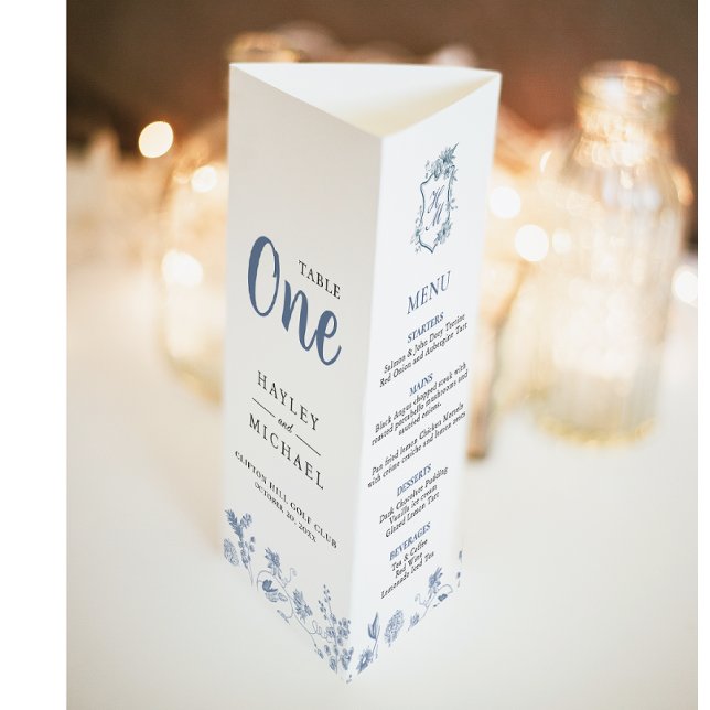 Poster VICTORIA Regency Blue French Garden Tri Menu Fold  (Créateur téléchargé)