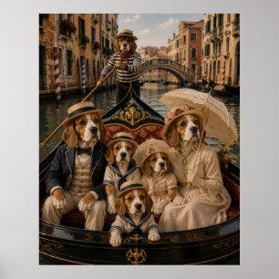 Poster Victorian Beagle Family Gondola Ride in Venice E