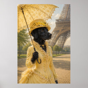 Poster Victorian Black Labrador Lady at the Eiffel Tower