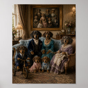 Poster Victorian Dachshund Family Portrait Elegant Doxie
