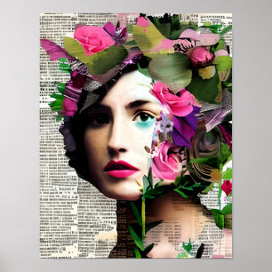 Poster Victorian Era Femme Vintage avec fleurs roses