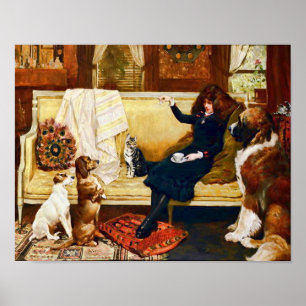 Poster Victorian Girl with Pets