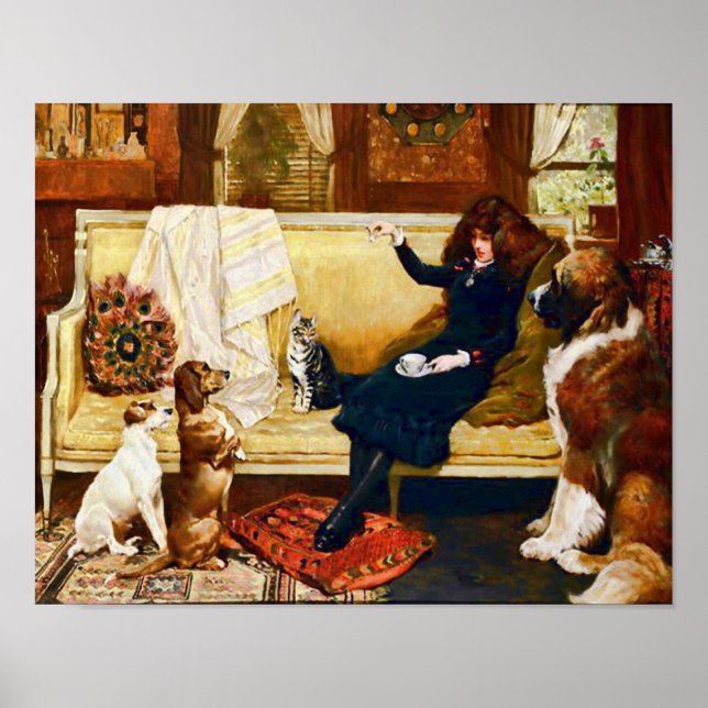Poster Victorian Girl with Pets (Devant)