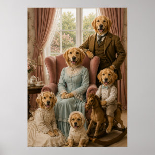 Poster Victorian Golden Retriever Family Portrait Elega