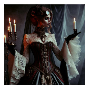 Poster Victorian Gothic Steampunk Élégante dame