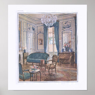 Poster Victorian Living Room in Brown and Blue