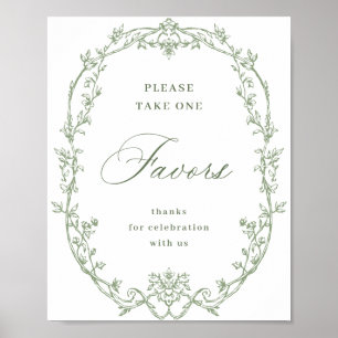Poster Victorian Ornate Sage Vert Floral Favoriser Mariag