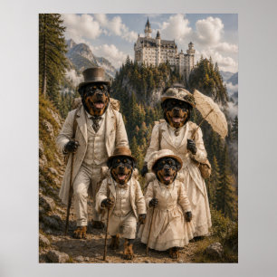 Poster Victorian Rottweiler Family Hiking to Neuschwanste