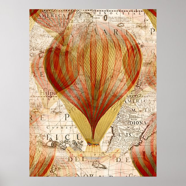 Poster Victorian Steampunk Collage of Hot Air Balloons (Devant)