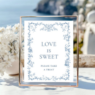 Poster Victorien Orné Dusty Bleu Floral L'amour est doux