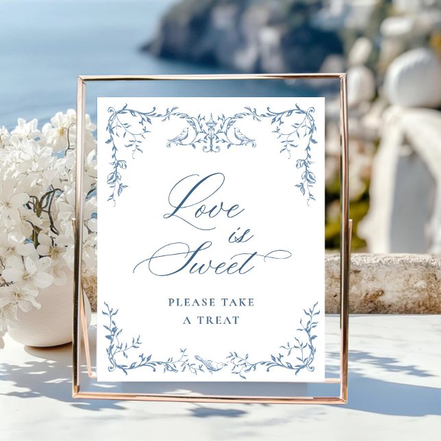 Poster Victorien Orné Dusty Bleu Floral L'amour est doux (Créateur téléchargé)