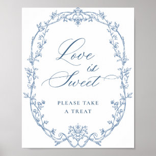 Poster Victorien Orné Dusty Bleu Floral L'amour est doux