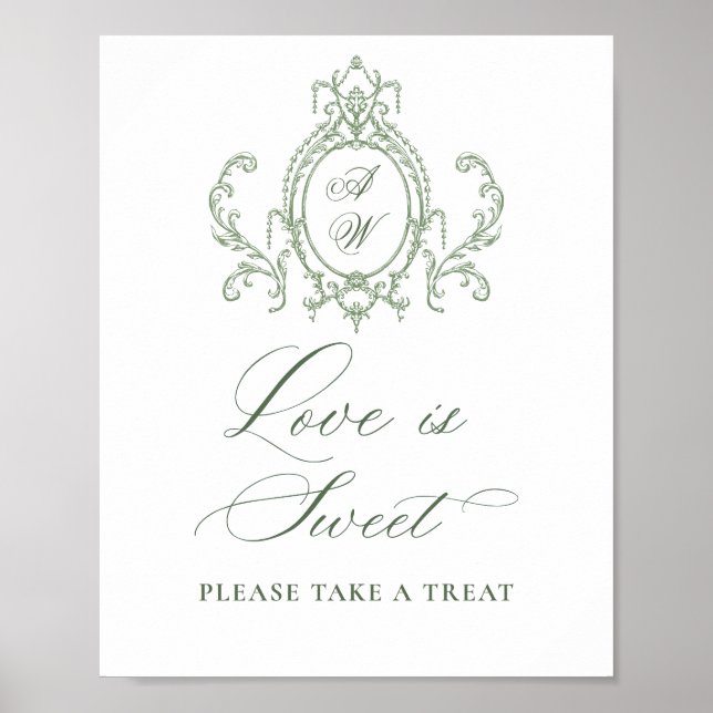 Poster Victorienne Ornate Grace Floral Green Love is Swee (Devant)