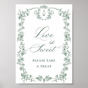 Poster Victorienne Ornate Grace Green Flower Love is Swee