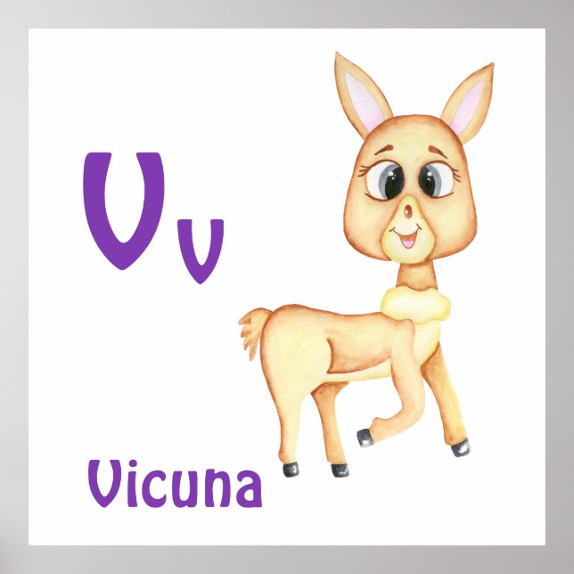 Poster Vicuna personnalise ABC : Lettre V - Ajouter votre (Devant)