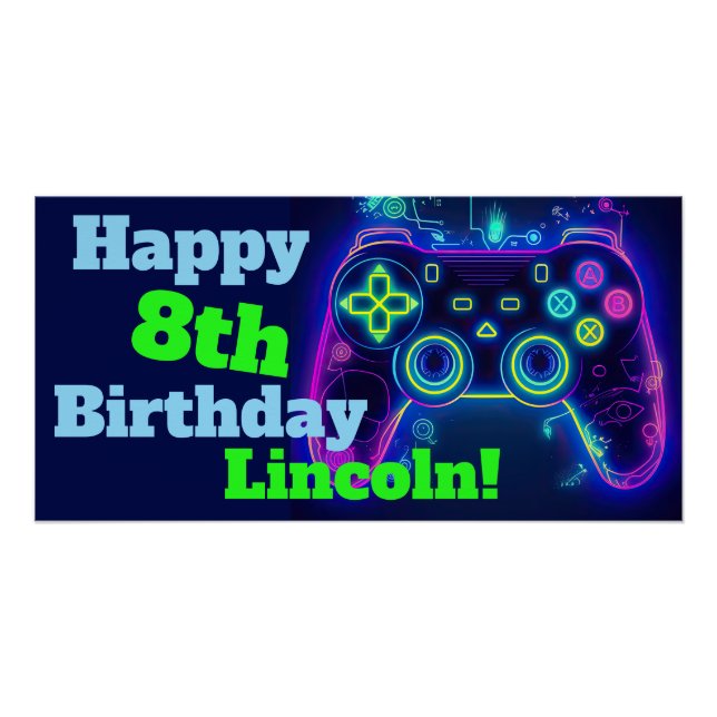 Poster Vidéo Gamer Level Up Arcade Bonne fête d'anniversa (Devant)