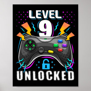 Poster Vidéo Niveau 9 Débloqué Jeu Vidéo 9e Anniversaire 