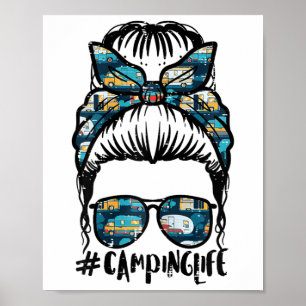 Poster Vie de camping chignon désordonné camp maman campe