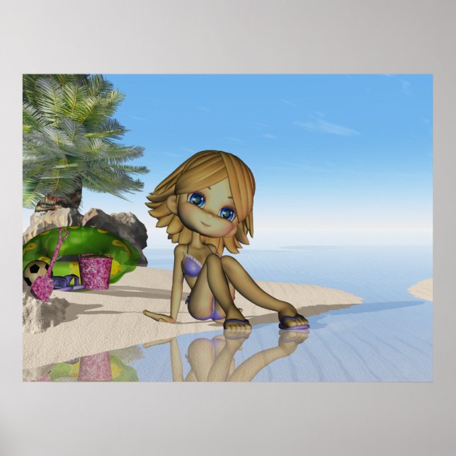 Poster Vie de plage, lune petite cutie collection de tart (Devant)