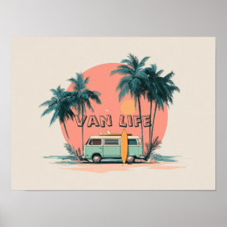 Poster Vie en Van – Art Rétro de Camionnette de Plage