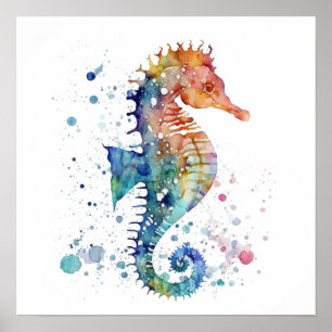 Poster - Vie marine hippocampe sous le design mari