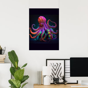 Poster Vie marine Octopus psychédélique colorée