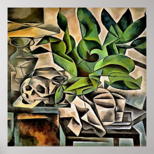 Poster Vie morte avec Cranium Géométrique Vanitas Art