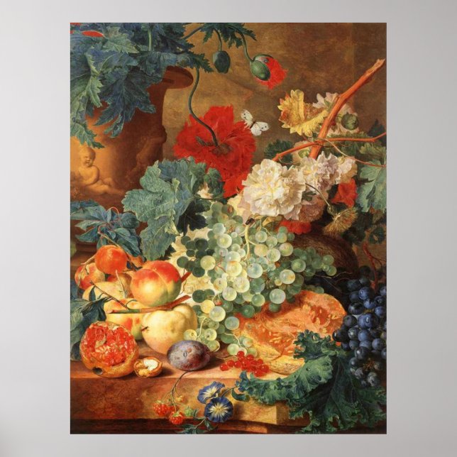 Poster Vie morte avec fleurs et fruits (Devant)