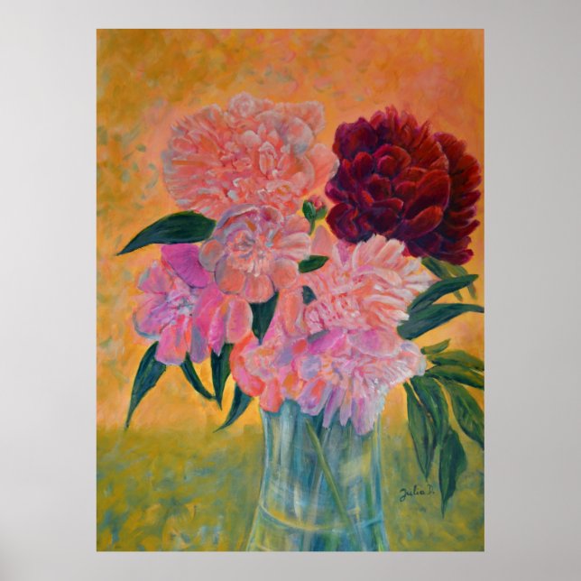 Poster Vie morte avec Peonies Peinture (Devant)
