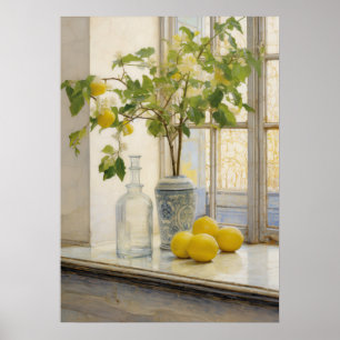 Poster Vie morte des citrons sur une tige de fenêtre