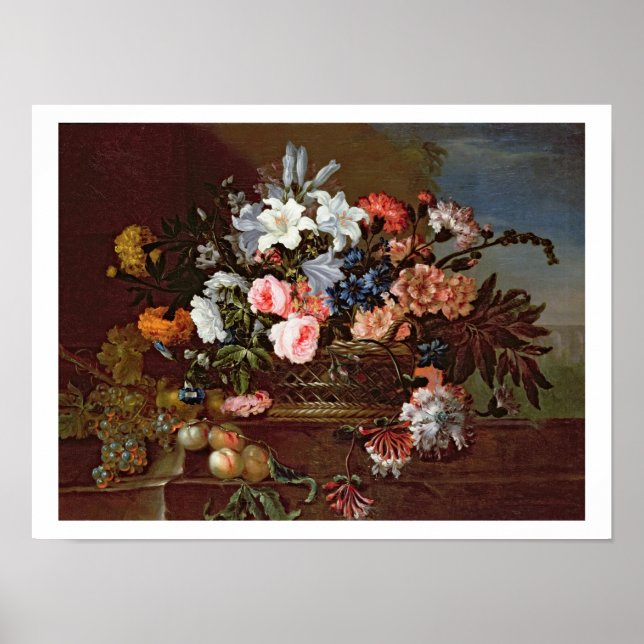 Poster Vie morte des fleurs dans un panier (Devant)