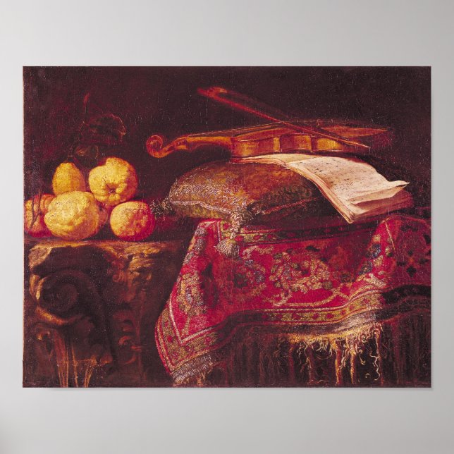 Poster Vie morte des fruits et instruments de musique (Devant)