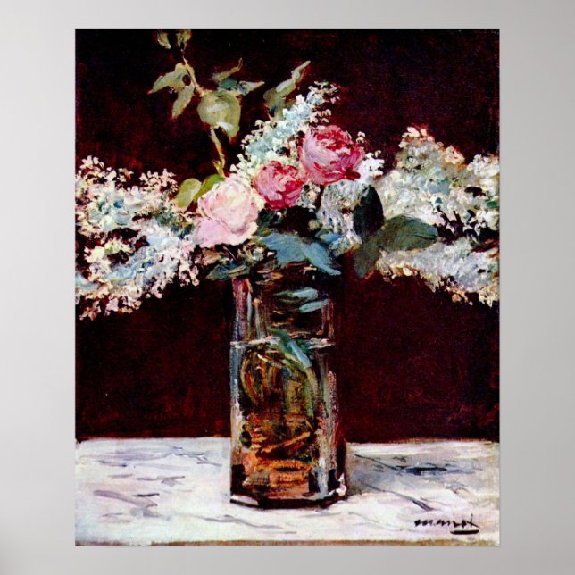 Poster Vie morte, lilas et roses par Edouard Manet (Devant)