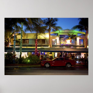 Poster Vie nocturne sur Ocean Drive, South Beach, Miami