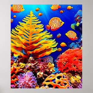 Poster Vie sous-marine de la barrière de poissons tropica