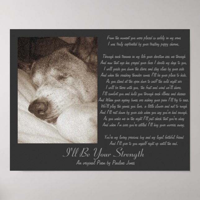 Poster vieil akita chien en sommeil poème de sympathie an (Devant)