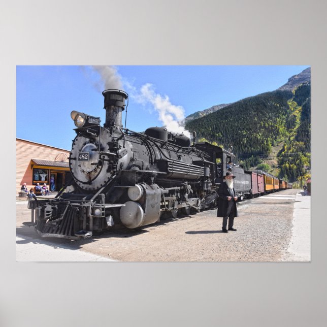 Poster Vieil homme à l'arrêt de train de Silverton, Color (Devant)