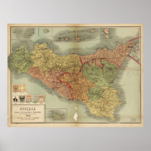 Poster Vieille carte de la Sicile à partir de 1900 (cart