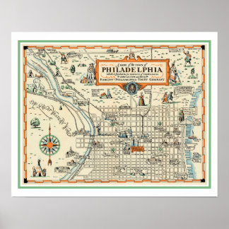 Poster Vieille carte de Philadelphie 16x20