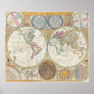 Poster Vieille carte détaillée du monde