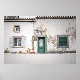 Poster Vieille façade européenne avec porte verte