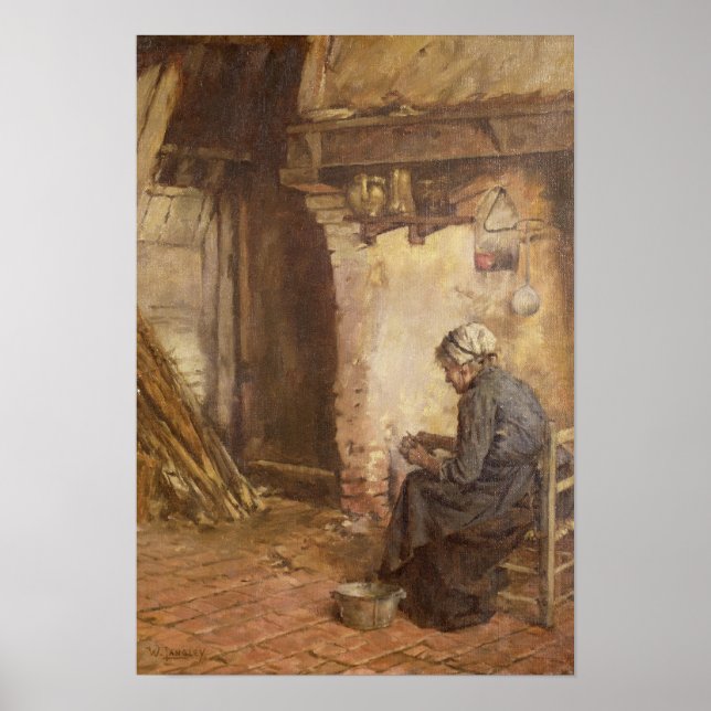 Poster Vieille Femme Peeling Pommes de terre (Devant)