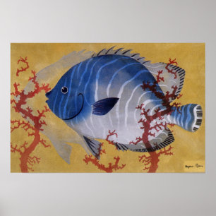 Poster Vieille marine Vie océanique Tropical Poisson bleu