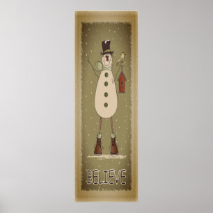 Poster Vieille mode Croire Snowman